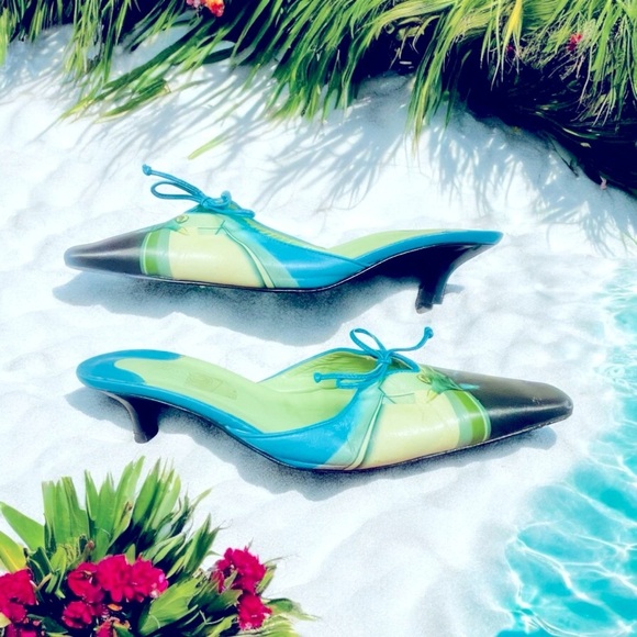 Icon Wearable Art Teal Green Mules Slides Shoes 8.5 - Picture 6 of 14